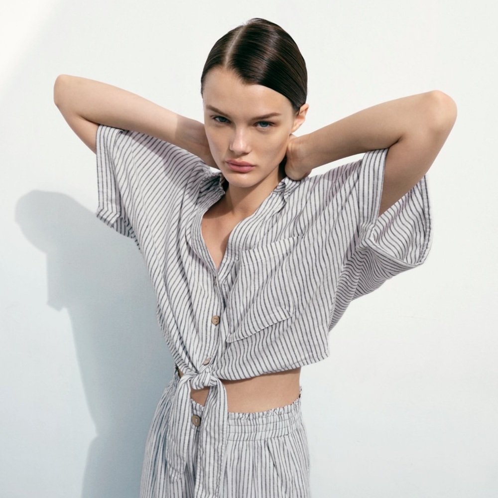 NWOT Zara Linen Stripped Knotted Top